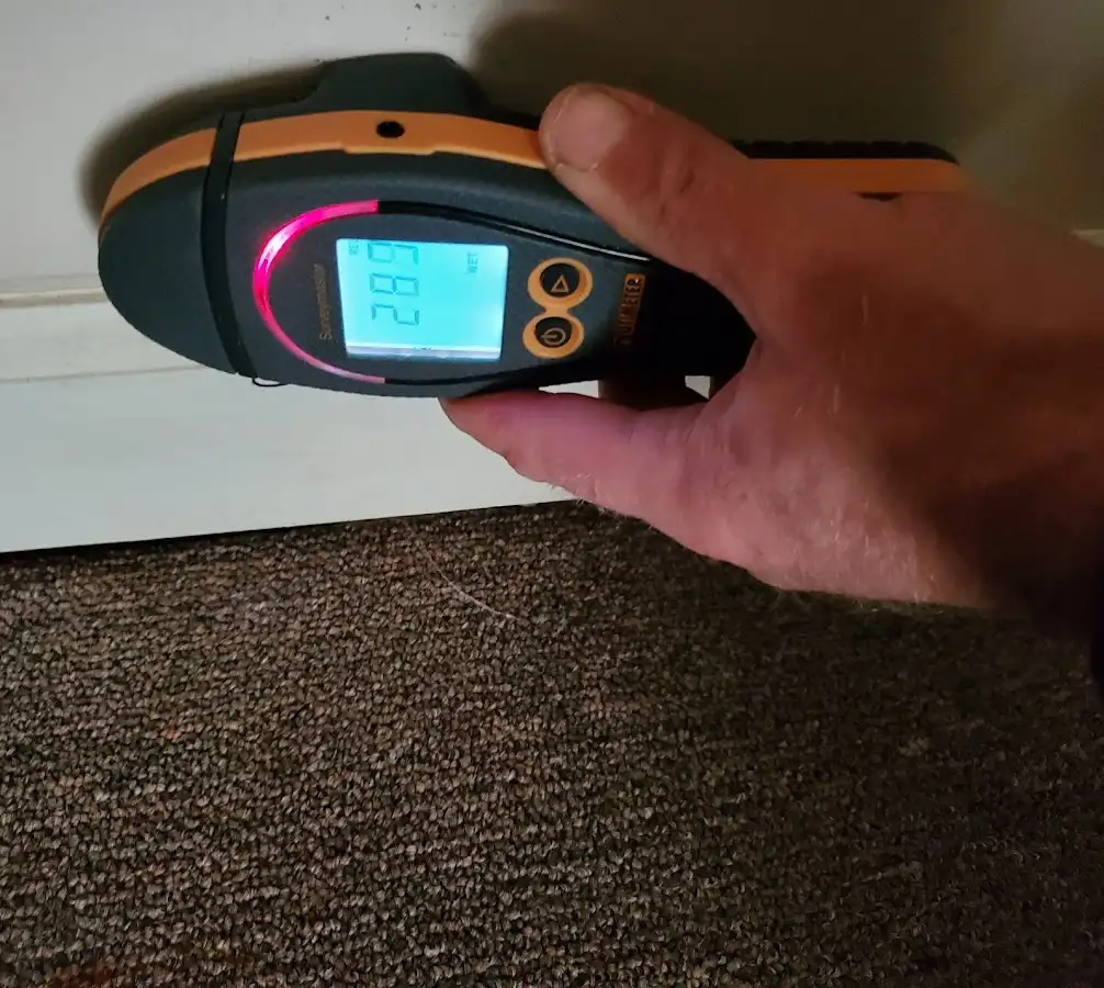 Moisture detection at baseboard during Storm Damage Restoration in Paris