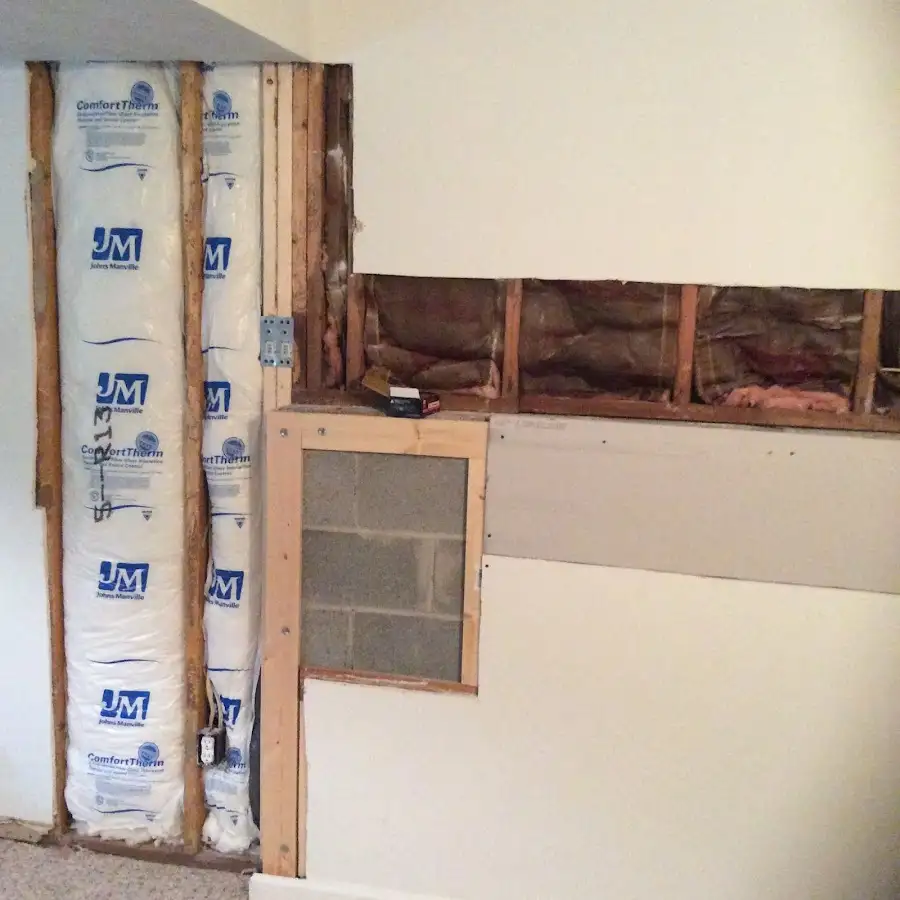 Wall insulation replacement during Basement Flood Cleanup in Paris